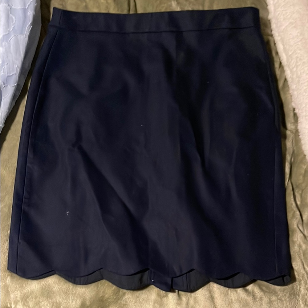 Navy Blue Scalloped Hem Pencil Skirt